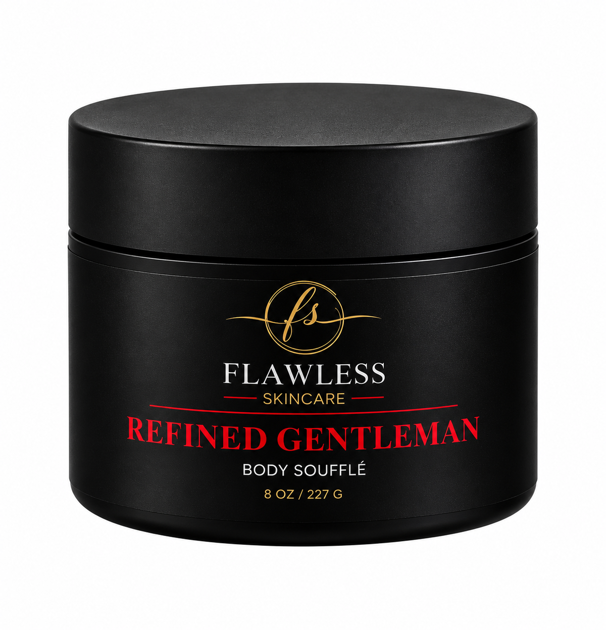 This is a black jar of man’s scented body lotion with woody, spicy and earthy notes.