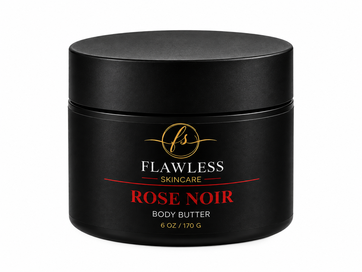 This is a black jar of scented body butter with notes of floral, vanilla, amber and musk. 