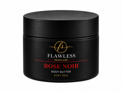 This is a black jar of scented body butter with notes of floral, vanilla, amber and musk. 