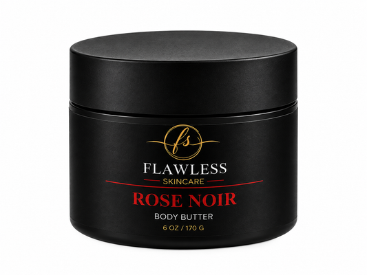 This is a black jar of scented body butter with notes of floral, vanilla, amber and musk. 