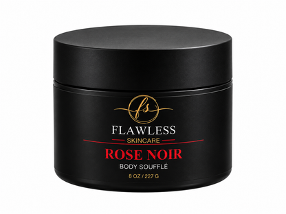 This is a black jar of scented body lotion with notes of floral, vanilla, amber and musk. 