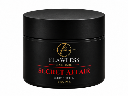 This is a black jar of man’s scented body Butter with musk, amber, citrus, and woody notes.