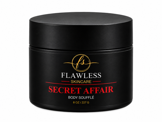 This is a black jar of man’s scented body lotion with musk, amber, citrus, and woody notes.