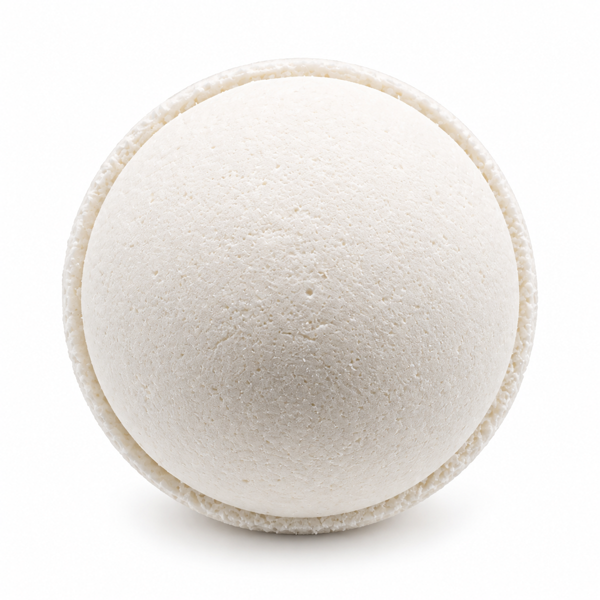 A round white bath bomb, no color or fragrance.